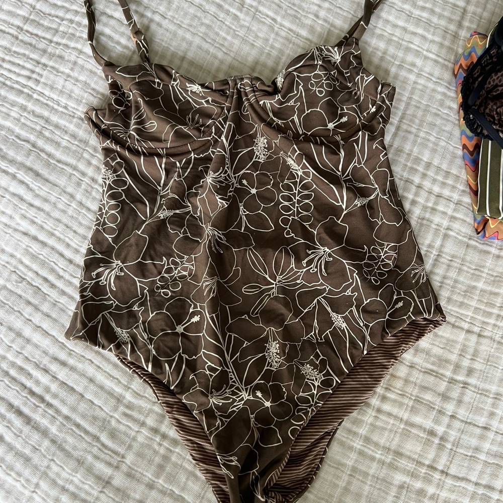 Brown Floral One-Piece Swimsuit